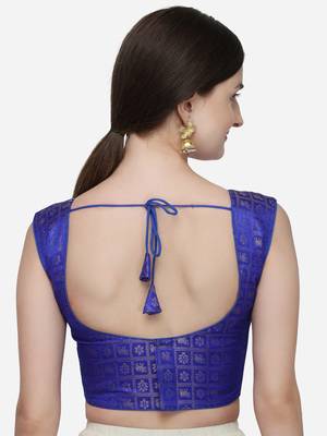 Printed Blue Jacquard Blouse With V Neck 2