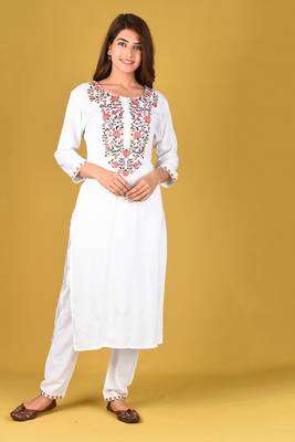 White embroidered rayon salwar 1