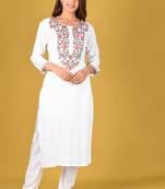 White embroidered rayon salwar