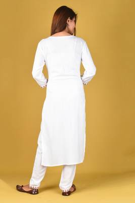 White embroidered rayon salwar 3