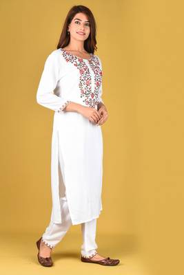 White embroidered rayon salwar 4