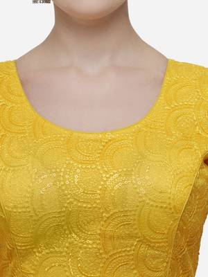 Embroidered Yellow Net Blouse With Round Neck 4