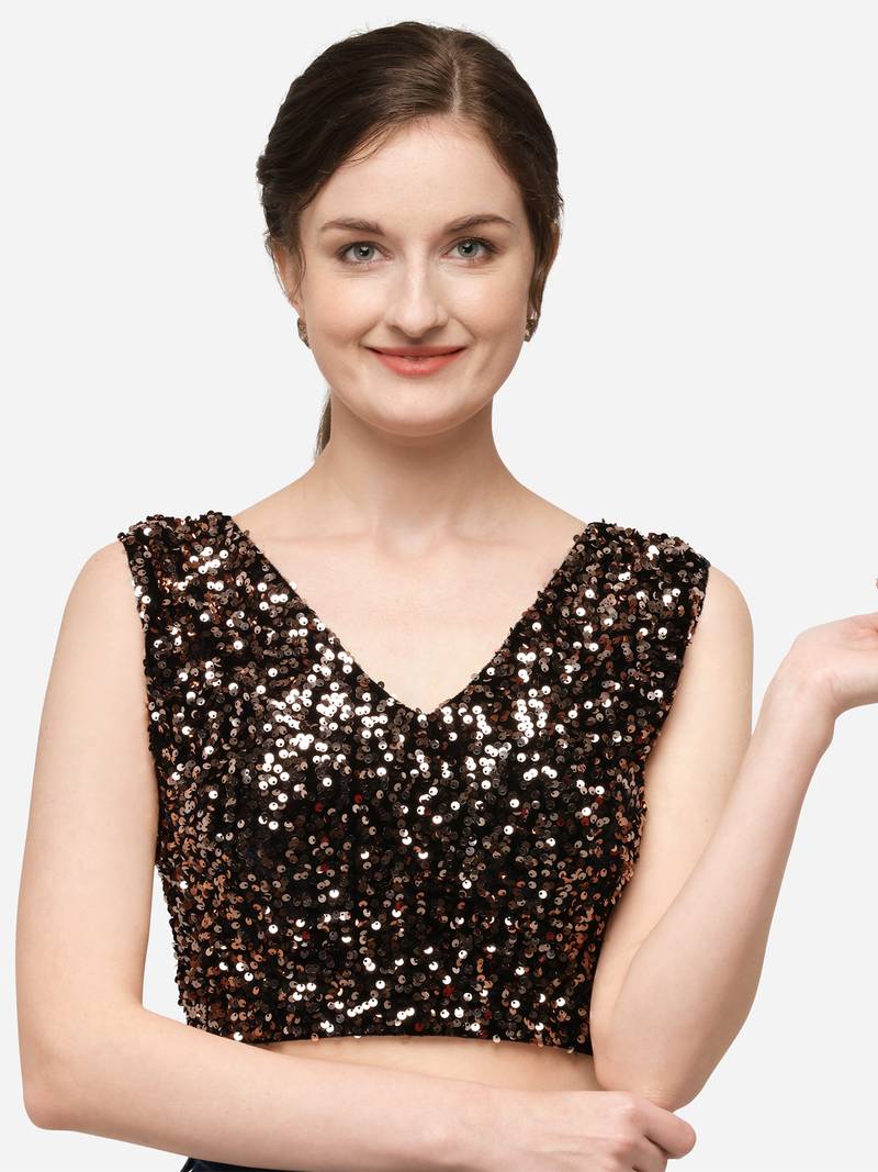 Sequences Brown Velvet Blouse With V Neck