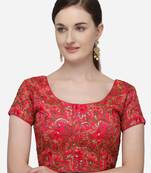 Embroidered And Sequines Work Pink Silk Blouse With Round Neck