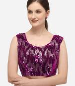 Embroidered & Sequence Work Purple Velvet Blouse With Round Neck