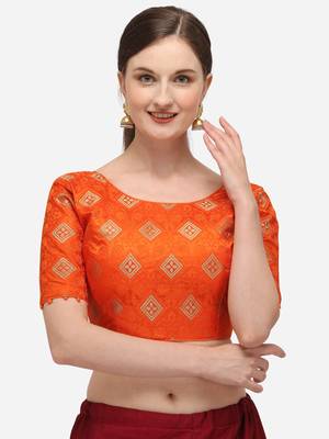 Jacquard Orange Blouse With Round Neck 1