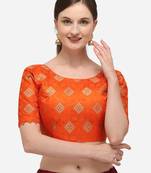 Jacquard Orange Blouse With Round Neck