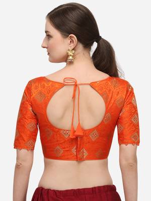 Jacquard Orange Blouse With Round Neck 2