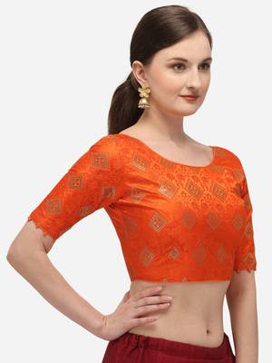 Jacquard Orange Blouse With Round Neck 3