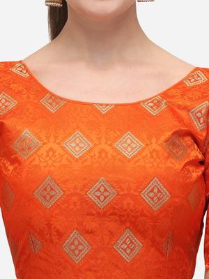 Jacquard Orange Blouse With Round Neck 4