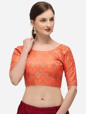 Jacquard Peach Blouse With Round Neck 1