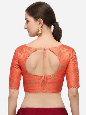 Jacquard Peach Blouse With Round Neck 2