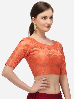 Jacquard Peach Blouse With Round Neck 3