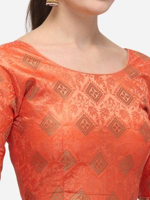 Jacquard Peach Blouse With Round Neck 4