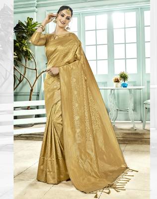 Golden woven art silk sarees saree with blouse 1