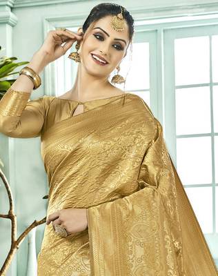 Golden woven art silk sarees saree with blouse 2