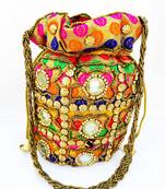 Shoptory India Wristlets Ethnic Potli For Women's Designer Rajasthani Style Royal Silk Batwa Zari Work Bridal Potli