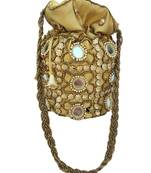 Shoptory India Wristlets Ethnic Potli For Women's Designer Rajasthani Style Royal Silk Batwa Zari Work Bridal Potli