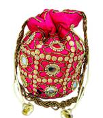 Shoptory India Wristlets Ethnic Potli For Women's Designer Rajasthani Style Royal Silk Batwa Zari Work Bridal Potli