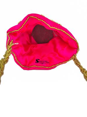 Shoptory India Wristlets Ethnic Potli For Women's Designer Rajasthani Style Royal Silk Batwa Zari Work Bridal Potli 5