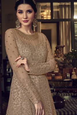 Beige embroidered net salwar 3