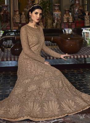 Beige embroidered net salwar 4