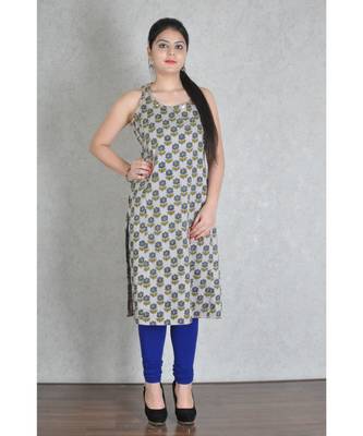 Grey Cotton Jaipuri Printed Kurta 1