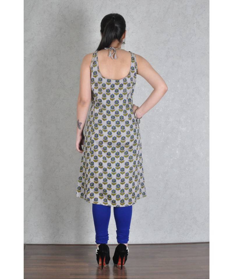 Grey Cotton Jaipuri Printed Kurta