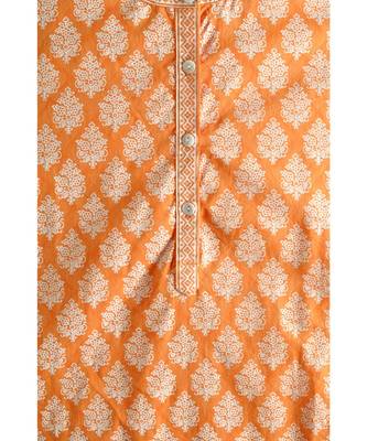 Orange Cotton Printed Jaipuri Kurta 4