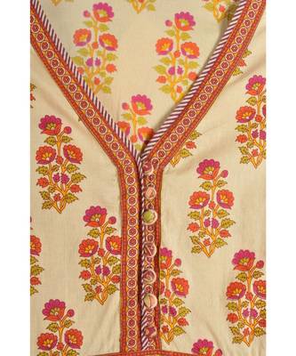 Beige & Red Cotton Printed Jaipuri Anarkali Kurta 4