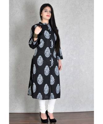Black Cotton Printed Jaipuri Kurta 3