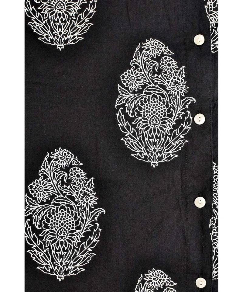 Black Cotton Printed Jaipuri Kurta