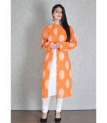 Orange Cotton Printed Jaipuri Kurta