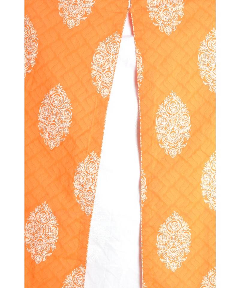 Orange Cotton Printed Jaipuri Kurta