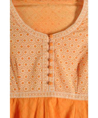 Orange Cotton Printed Jaipuri Anarkali Kurta 5