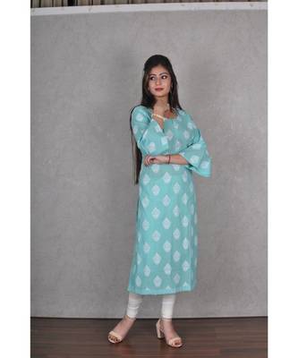 Turquoise Blue Cotton Jaipuri Kurta 1