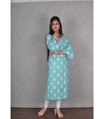 Turquoise Blue Cotton Jaipuri Kurta