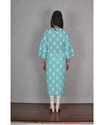 Turquoise Blue Cotton Jaipuri Kurta 4