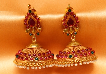 Gorgeous One Gram Gold Plated Real Pu Jhumka Online Gorgeous One Gram Gold Plated Real Pu Jhumka
