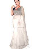 White Sequence Work Cotton Silk Handloom Saree With B.P