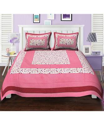Premium Cotton Flat Bedsheet Rajasthani Jaipuri Traditional Queen Size Double Bed Sheet with 2 Pillow Covers (84 X 92) 1
