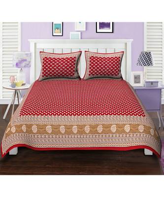 Premium Cotton Flat Bedsheet Rajasthani Jaipuri Traditional Queen Size Double Bed Sheet with 2 Pillow Covers (84 X 92) 1