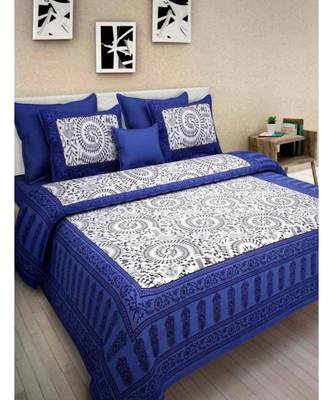 Premium Cotton Flat Bedsheet Rajasthani Jaipuri Traditional Queen Size Double Bed Sheet with 2 Pillow Covers (84 X 92) 1