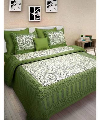 Premium Cotton Flat Bedsheet Rajasthani Jaipuri Traditional Queen Size Double Bed Sheet with 2 Pillow Covers (84 X 92) 1