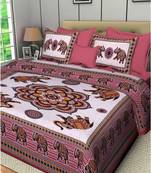 Premium Cotton Flat Bedsheet Rajasthani Jaipuri Traditional Queen Size Double Bed Sheet with 2 Pillow Covers (84 X 92)