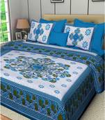 Premium Cotton Flat Bedsheet Rajasthani Jaipuri Traditional Queen Size Double Bed Sheet with 2 Pillow Covers (84 X 92)