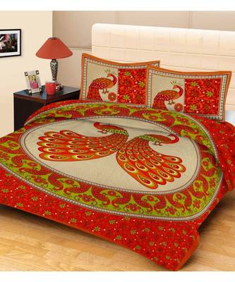 Premium Cotton Flat Bedsheet Rajasthani Jaipuri Traditional Queen Size Double Bed Sheet with 2 Pillow Covers (84 X 92) 1