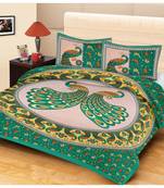 Premium Cotton Flat Bedsheet Rajasthani Jaipuri Traditional Queen Size Double Bed Sheet with 2 Pillow Covers (84 X 92)