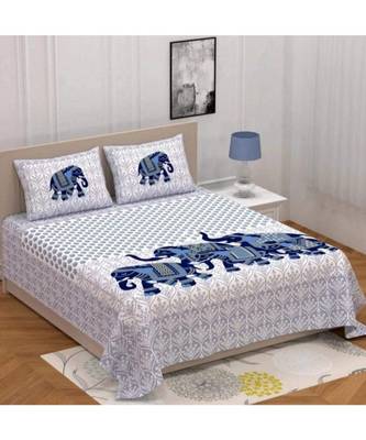 Premium Cotton Flat Bedsheet Rajasthani Jaipuri Traditional Queen Size Double Bed Sheet with 2 Pillow Covers (84 X 92) 1