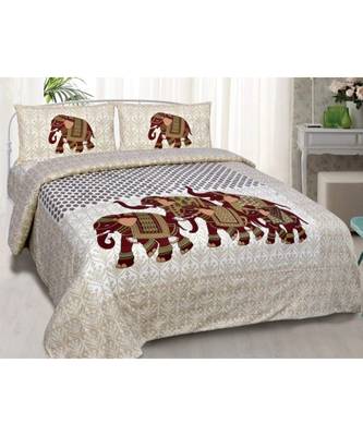Premium Cotton Flat Bedsheet Rajasthani Jaipuri Traditional Queen Size Double Bed Sheet with 2 Pillow Covers (84 X 92) 1